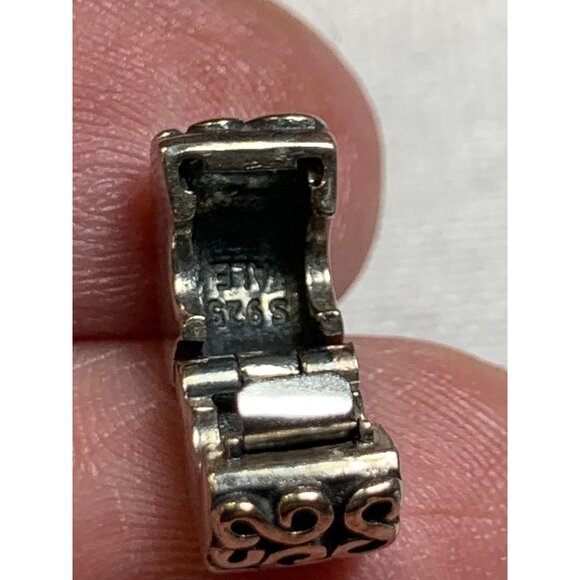 VTG Pandora Solid Sterling Silver 925 Hinged Scroll Snap On Charm One Size - Picture 4 of 7